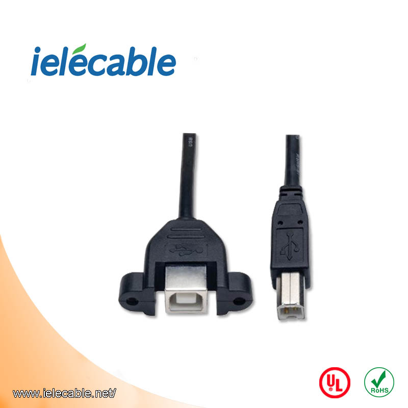 USB 2.0 B Male to B Female Cable With Panel Mount 